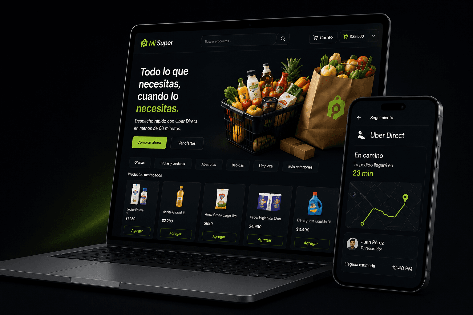 Tienda Shopify de Rock Agency con seguimiento de entrega Fium, vista en laptop y celular